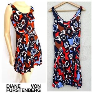 DIANE VON FURSTENBERG floral SILK dress UMA tank sleeveless colorblock Red 2 4
